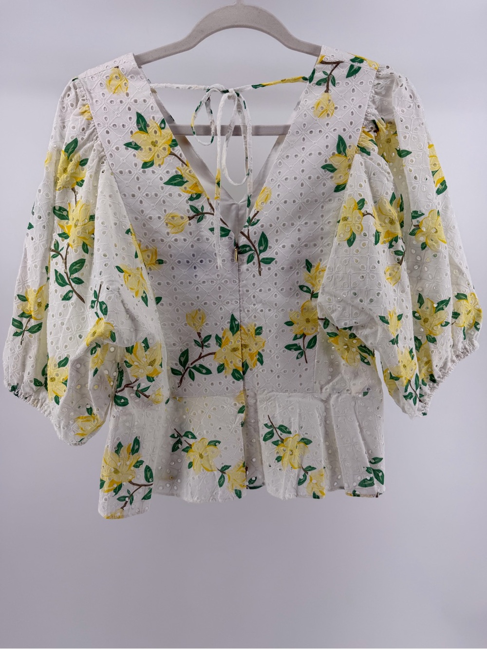 Draper James Terri Tie Back Top in Magnolia Eyelet, Floral Print, Women's 10 - Picture 7 of 10